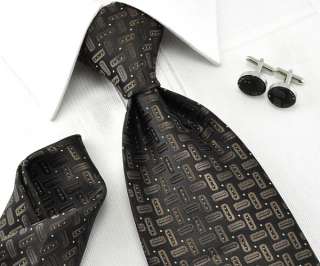   Jacquard Woven silk Mens Tie Geometric Necktie set Cufflinks black 199