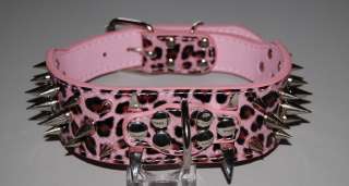   Leopard Leather Spiked Dog Collar 17 20 Bulldog Boxer Akita Mastiff