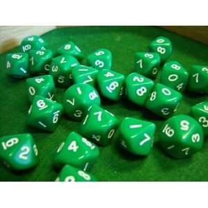  Opaque Green and White 10 Sided Dice Toys & Games