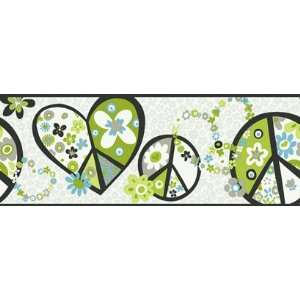  Peace Sign Green and Black Wallpaper Border in Girl Power 