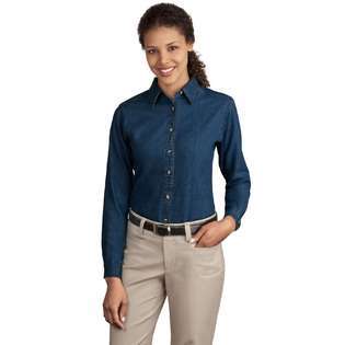 Port & Company   Ladies Long Sleeve Value Denim Shirt.   Ink Blue   M 
