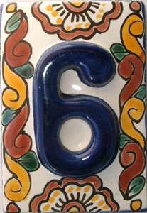 Blue Mexican Tile Talavera Ceramic House Numbers Tile.  