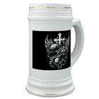   (Glass Drink Mug Cup) God Is My Judge Skulls Cross and Angel Wings