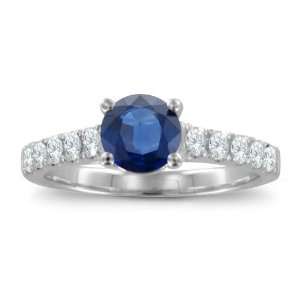 Natural Sapphire Pave Diamond Engagement Ring 14k White Gold Band (G 