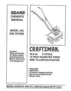 Craftsman Cultivator Operation Manual 536.797500  