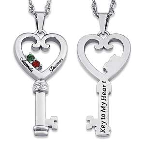 Platinum Plated Couples Name & Birthstone Key Pendant  Jewelry Mens 