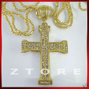 Mens CZ Cross Pendant Necklace★ICED★GOLD★BLING★PDC59#Z2  