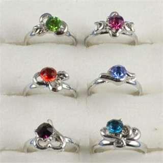   Lot 40pcs White Gold Plated Cute Kid s Party Crystal Adjustable Rings