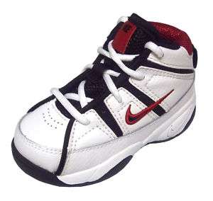 Nike TEAM HUSTLE Hi Top Baby Athletic Sneaker White Red  