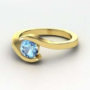  Ocean Ring, Round Blue Topaz 14K Yellow Gold Ring Jewelry