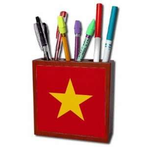  Vietnam Flag Mahogany Wood Pencil Holder