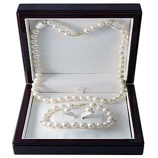 Cultured Freshwater Pearl Necklace, Earring and Bracelet Boxed Set 