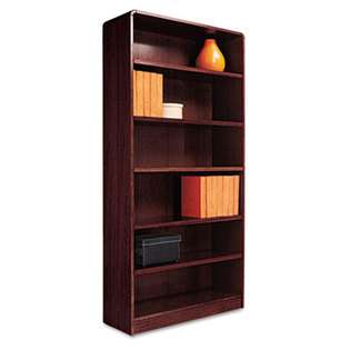 Alera Radius Corner Bookcase, Wood Veneer, 6 Shelf, 35 3/8w x 11 3/4d 