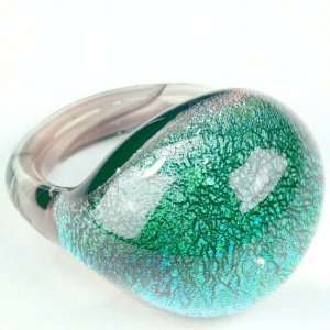    Glass Dichroic Finger Ring Large Aqua Gorilla Glass Jewelry