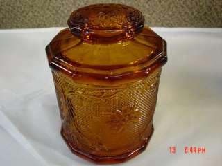 Vintage Tiara Amber Glass Biscuit Jar Lid Round Indiana  