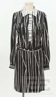 Tory Burch Black & White Print Silk Belted Dress Size 6  