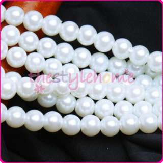 30 Inch 8mm Snow White Round Glass Pearl Gemstone Beads  