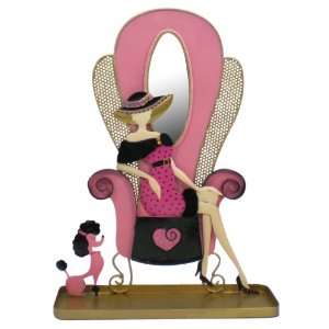    French w/Poodle Lady Chair Earring Organizer   Pink