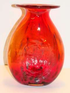 Large Daniel Edler Signed Red Studio Art Glass Personalized Vase 
