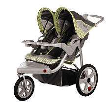 InStep Safari Double Swivel Stroller   Grey with Green Accents 