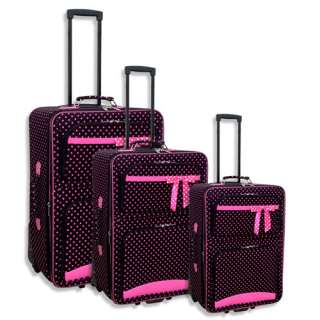 NEW Black Pink Polka Dot 3 Piece Rolling Luggage Set Suitcase  