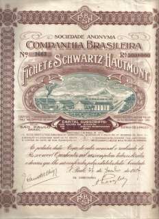 Brazil Bond 1927 Company Fichet Schwartz Hautmont Rs 500$000 