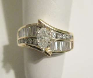 37CT 14K GOLD MARQUISE & BAGUETTE DIAMOND RING SZ 5.5 signed LOVE 