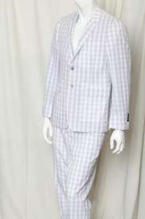  BROWNE Mens Cotton Seersucker Check Gingham Blazer Jacket +Pant Suit 