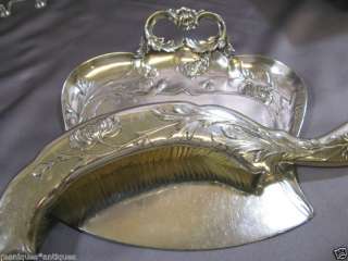 FRENCH SILVER NOUVEAU SILENT BUTLER TRAY & BRUSH SET  
