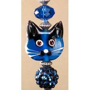 Cobalt Blue Lampwork Glass Cat Light or Ceiling Fan Pull  