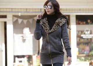 Women Korea Leopard fleece Hoodie Sweatshirt Jacket Coat Thicker Warm 