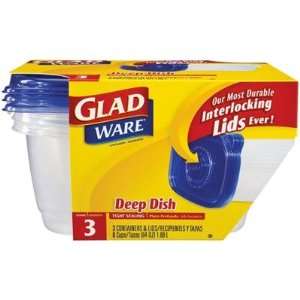 GladWare 70045 64 Ounce Deep Dish Rectangle Containers and Lids 3 Pack 