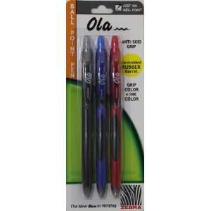 Zebra Pen Ola Retractable Ballpoint 1.0mm Assorted 3 pack   Zebra Pen 