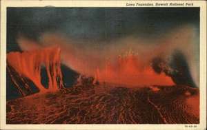 HAWAII NATIONAL PARK Lava Fountains Volcano Old Postcard  