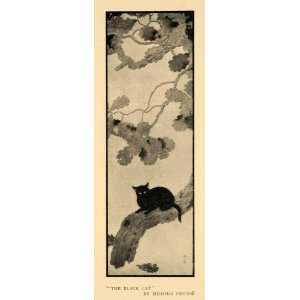  1911 Print Black Cat Tree Branches Leaves Shunso Art 