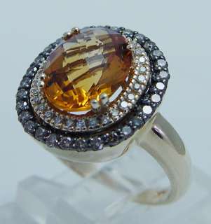   14K Yellow Gold Citrine Diamond Ring Designer Signed Jewelry Le Vian