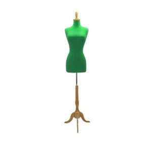 GREEN SMALL SZ FEMALE DRESS FORM MANNEQUIN WOODEN BASE 