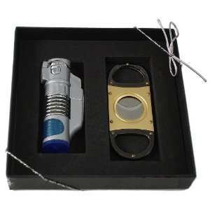   Blue Glow Lighter & Gold Cigar Cutter Gift Set
