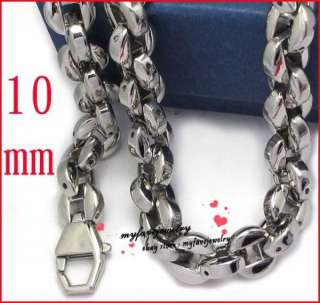 10mm Heavy Stainless Steel Solid Oval Chain Necklace  