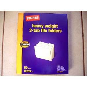  STAPLES Heavy weight 3 tab file folders . Manila (50 