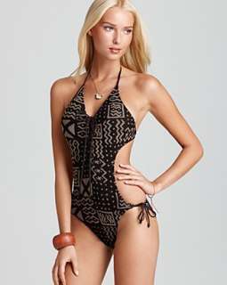 Ralph Lauren Blue Label Mali Mudcloth Print Laced Front Monokini 