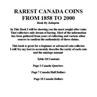RAREST CANADA COINS QUARTER 50 CENT SILVER DOLLAR 1858 TO 2000 EBOOK 