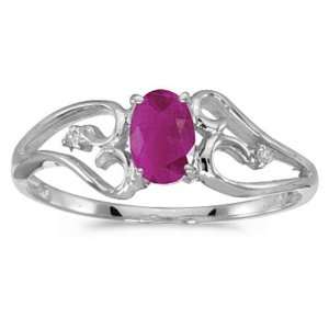  14k White Gold July Birthstone Oval Ruby And Diamond Ring 