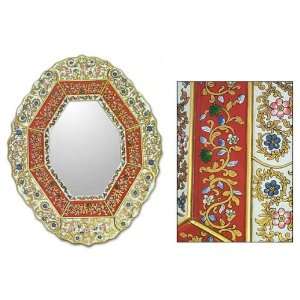  Painted glass mirror, White and Red