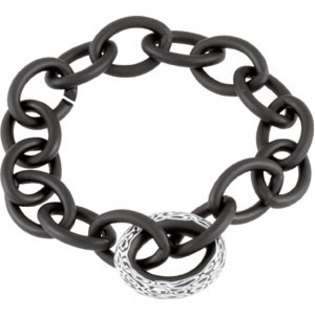 JewelryWeb Sterling Silver With Black Lacquer Link Bracelet 9 Inch at 