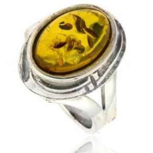    Sterling Silver Honey Brown Genuine Amber Stone Ring Jewelry