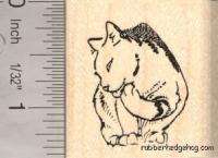 Cute Grooming Cat rubber stamp D12211 WM Kitten  