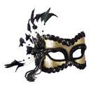 mask in black and gold with pearl and bell decorations
