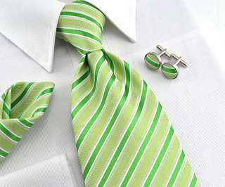 Green/cyan/white silk Ties Mens NeckTie cufflinks 138  