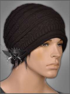   Brown Gray Comfily Stripe Men Beanie Skull Hat Ski Fashion Gothic Knit
